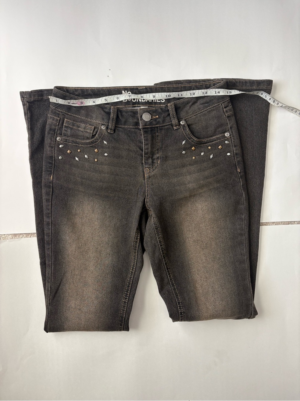 No Boundaries Black Washed Bootcut Jeans with Stud Accents